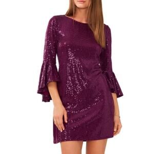 NWT Vince Camuto Women's 3/4 Flounce Sleeve Sequin Shift Dress XXL Plum